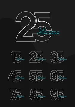 Set of Anniversary outline logotype silver and green color with black backg.. Stock Illustration
