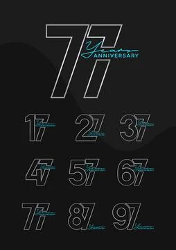 Set of Anniversary outline logotype silver and green color with black backg.. Stock Illustration