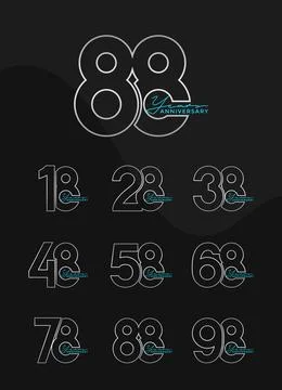 Set of Anniversary outline logotype silver and green color with black backg.. Stock Illustration