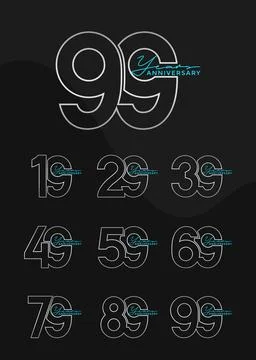 Set of Anniversary outline logotype silver and green color with black backg.. Stock Illustration