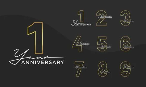 Set of Anniversary outline logotype silver and gold color with black backgr.. Stock Illustration