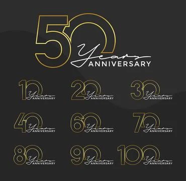 Set of Anniversary outline logotype silver and gold color with black backgr.. Stock Illustration