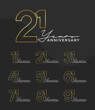 Set of Anniversary outline logotype silver and gold color with black backgr.. Stock Illustration