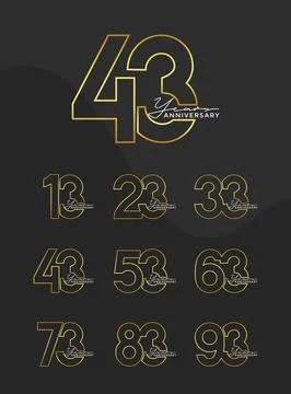 Set of Anniversary outline logotype silver and gold color with black backgr.. Stock Illustration