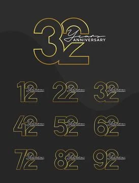 Set of Anniversary outline logotype silver and gold color with black backgr.. Stock Illustration