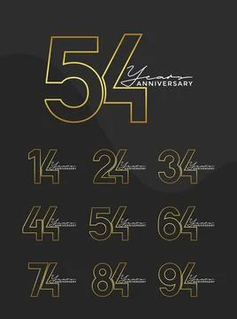 Set of Anniversary outline logotype silver and gold color with black backgr.. Stock Illustration