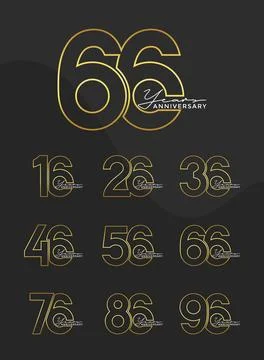 Set of Anniversary outline logotype silver and gold color with black backgr.. Stock Illustration