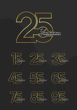 Set of Anniversary outline logotype silver and gold color with black backgr.. Stock Illustration