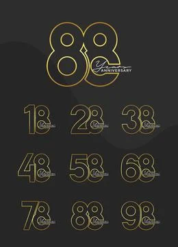 Set of Anniversary outline logotype silver and gold color with black backgr.. Stock-Illustration