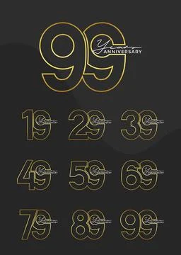 Set of Anniversary outline logotype silver and gold color with black backgr.. Stock Illustration