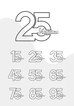 Set of Anniversary outline logotype silver and gold color with black backgr.. Stock Illustration