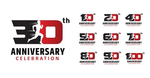 Set of anniversary runner number design Stock Illustration