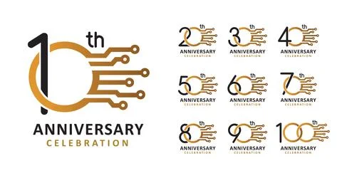Set of anniversary technology number design Stock Illustration