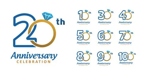 Set of anniversary wedding ring number design Stock Illustration