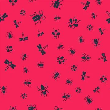 Set Ant, Chafer beetle, Dragonfly and Insect on seamless pattern. Vector Stock Illustration