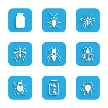 Set Ant, Fireflies bugs in a jar, Spider, Chafer beetle, Beetle, Mosquito, and Illustration