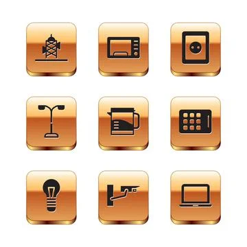 Set Antenna, Light bulb, Security camera, Electric kettle, Street light Illustration
