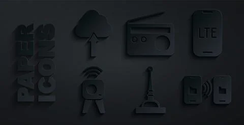 Set Antenna LTE network Web camera Data transfer and storage Radio and Cloud  Stock Illustration