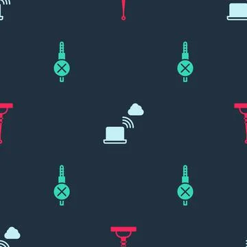 Set Antenna, Network cloud connection and No audio jack on seamless pattern Stockillustratie