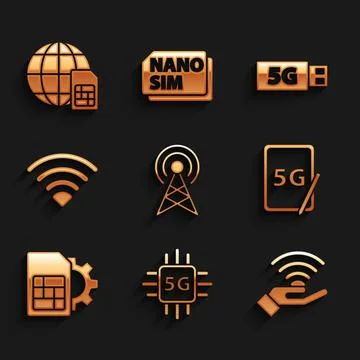 Set Antenna, Processor 5G, network, Graphic tablet with, Sim card setting, Wi-Fi Stock Illustration