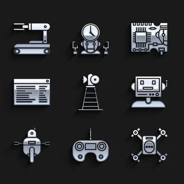 Set Antenna, Remote control, Drone flying with action camera, Robot, Software Stock Illustration