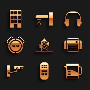 Set Antenna, Remote control, Electric kettle, Printer, Security camera, Robot Stock Illustration