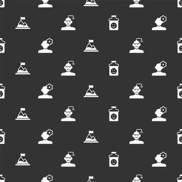 Set Antidepressants, Solution problem in psychology, Mountains with flag top and Stock Illustration