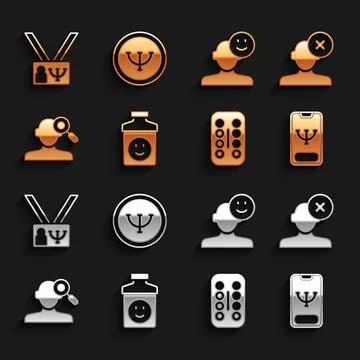 Set Antidepressants, Solution problem in psychology, Online psychological c.. Illustrazione stock