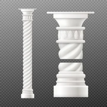 Set of antique column and pillar, realistic vector mockup illustration isolated. Ilustración de archivo