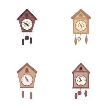 Set of antique cuckoo clocks isolated on white Stock Illustration