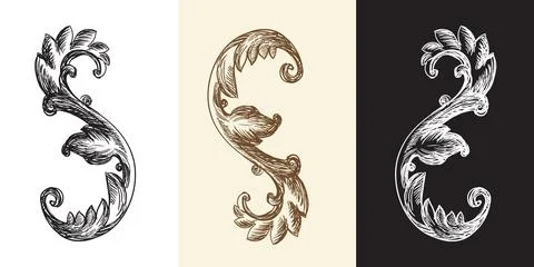 Set of antique damask hand drawing design element illustration Stock Illustration