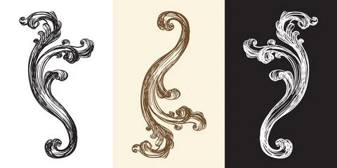 Set of antique damask hand drawing design element vector Stock Illustration