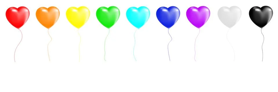 Set any heart shape balloon isolated on white background. Festive design element Stock Illustration