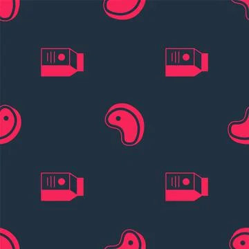 Set aper package for milk and Steak meat on seamless pattern. Vector Stock Illustration