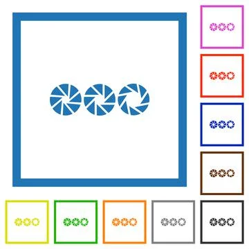 Set aperture size flat framed icons Illustrazione stock