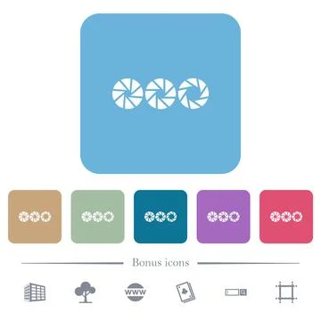 Set aperture size flat icons on color rounded square backgrounds Illustrazione stock