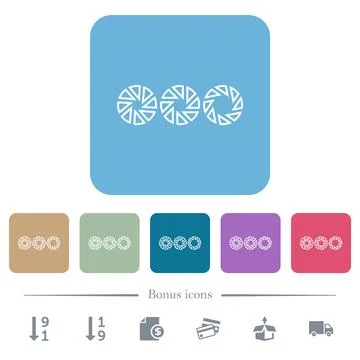 Set aperture size flat icons on color rounded square backgrounds Stock Illustration