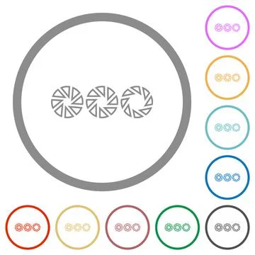 Set aperture size outline flat icons with outlines Illustrazione stock