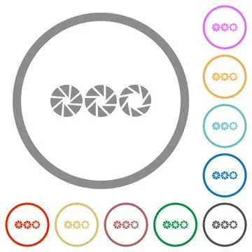 Set aperture size solid flat icons with outlines 스톡 일러스트