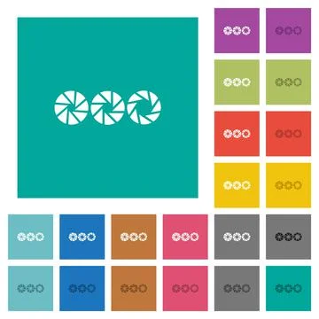 Set aperture size solid square flat multi colored icons Stock Illustration