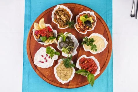 set of appetizers served in mussel shells, dolma Stock Photos