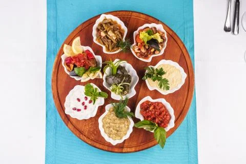  set of appetizers served in mussel shells, dolma Stock Photos