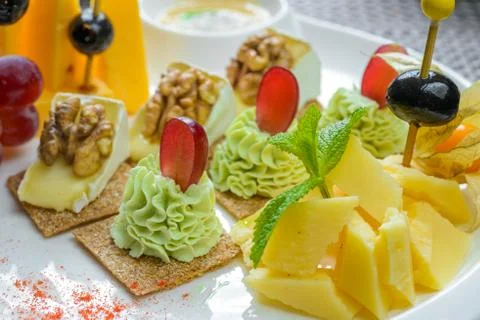 Set of appetizers to wine Stock Photos