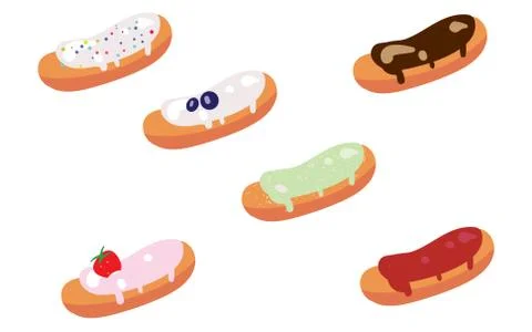 Set of appetizing glazed eclairs Stock Illustration