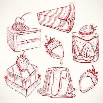 Set with appetizing sketch desserts Stock Illustration