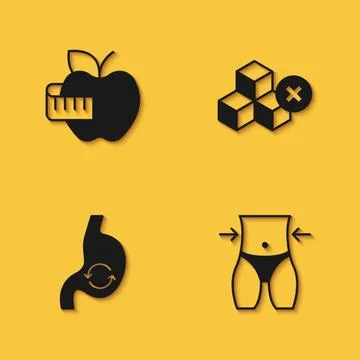 Set Apple and measuring tape, Women waist, Human stomach health and No suga.. 스톡 일러스트