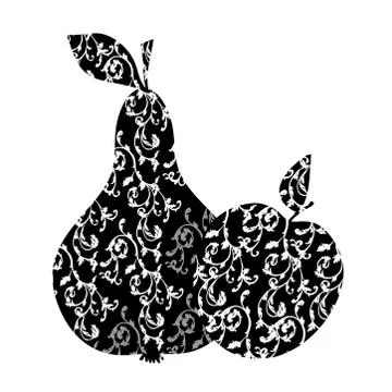 Set of Apple and pear. Apple and pear silhouette with decorative ornament. De Stock Illustration