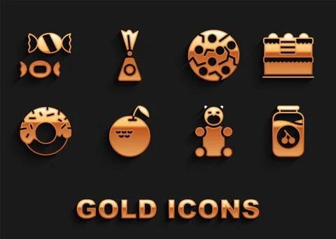 Set Apple, Cake, Cherry jam jar, Jelly bear candy, Donut, Cookie or biscuit Stock Illustration