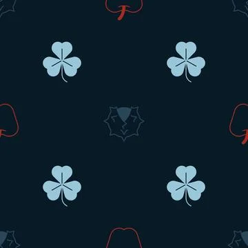 Set Apple, Chestnut and Clover on seamless pattern. Vector Stock Illustration