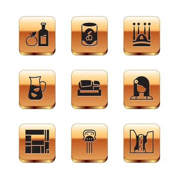 Set Apple cider bottle, House Edificio Mirador, Peineta, Stadium Mestalla 스톡 일러스트